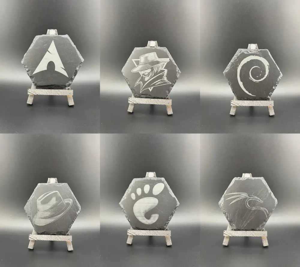 Linux Logo Slate Coasters – Arch, Debian, Fedora, GNOME, Kali & Hacker Designs | Geeky Gift for Programmers | Sysadmins 